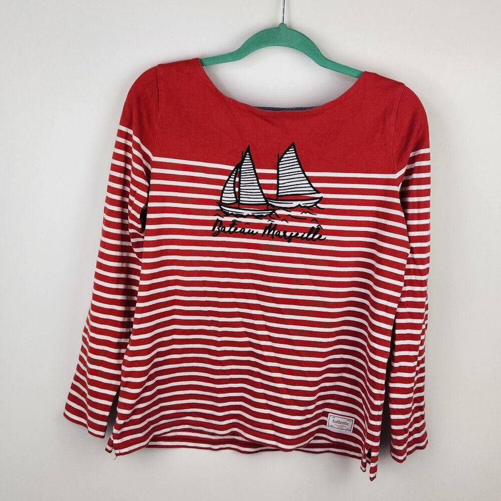 Talbots Sailboat Bateau Marseille Boat Neck Striped Long Sleeve Tee sz M